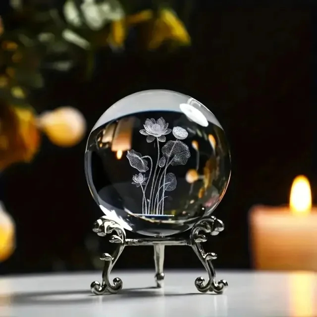 Crystal Ball 3D Effect Sphere 60mm & Stand Various Lotus Flower/Tree of Life ++