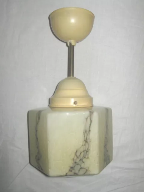 alte ART DEKO - DECKENLAMPE, mamor. OPALGLASSCHIRM, um 1930, 6-eckig