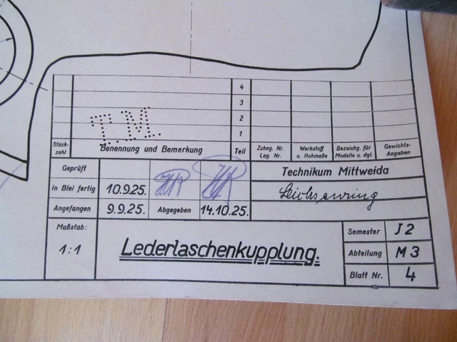 G Leder Kupplung Konstruktion Technische Zeichnung Dampfmaschine Mittweida