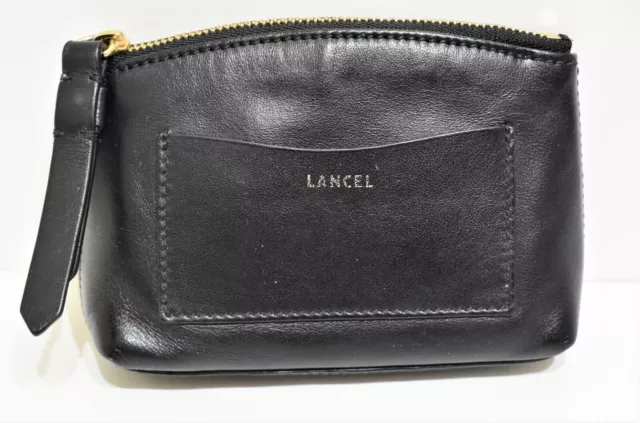 LANCEL, Porte-monnaie, en cuir noir, bleu et blanc