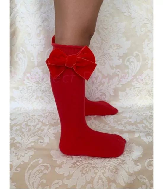 PERFECT PRINCESS Spanish Christmas Red Knee High Velvet Bow Socks. Baby/Girls