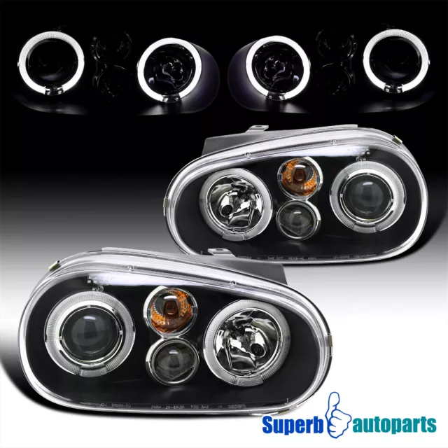 Fits 1999-2006 Volkswagen VW 99-06 Golf GTI MK4 Black Halo Projector Headlights