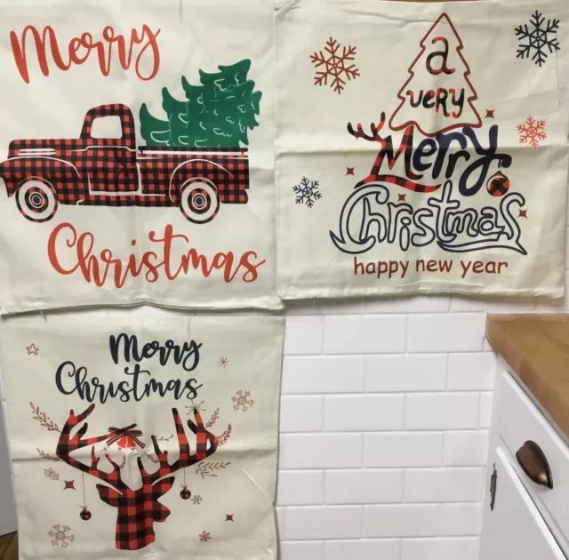 Christmas Throw Pillow Covers 20x20 Holiday Buffalo Plaid Tree Truck Deer 3 Pcs