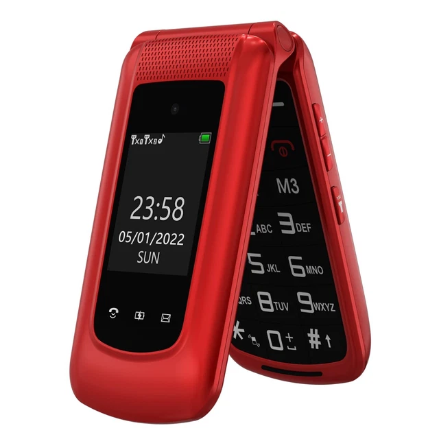Téléphone Senior Débloqué Grand écran 1.8" - Grandes Touches, Haut Parleur Puissant - Neuf 2G Double SIM