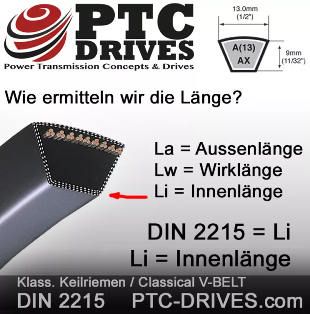 13x / A Klass. Keilriemen nach DIN 2215 von 1016 bis 5330 mm (Li = Innenlänge) 3