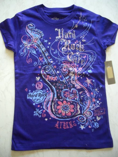 HRC Hard Rock Cafe Athen Athens Athena Purple Guitar Shirt Youth S 110-116 Girls