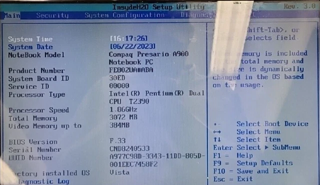 Compaq Presario A900 Laptop Intel Pentium @1.86GHz 3GB Ram No HDD