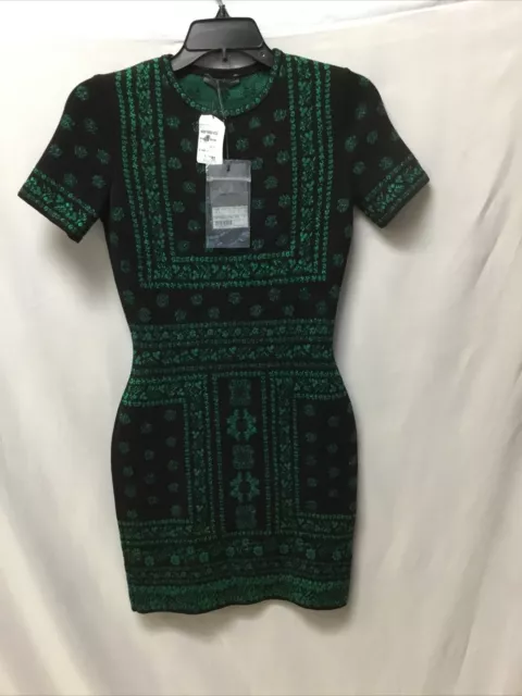 $1,525 Alexander McQueen Jacquard Knit Pencil Dress Color BLK/Green Size S 2