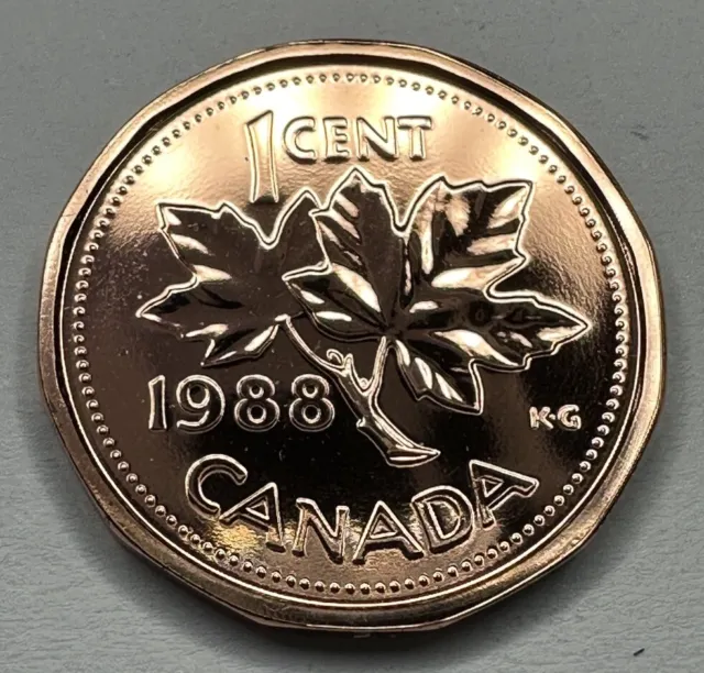 1988 Canadian Penny Proof-Like 1Cent Coin Uncirculated Directly from Set