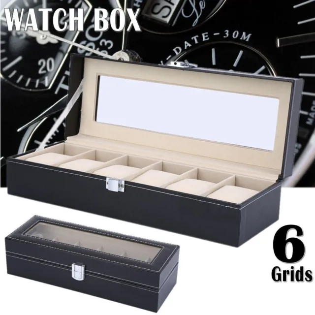 6 Grids Watch Storage Case Display Box Jewelry Organizer Holder Leather Collect