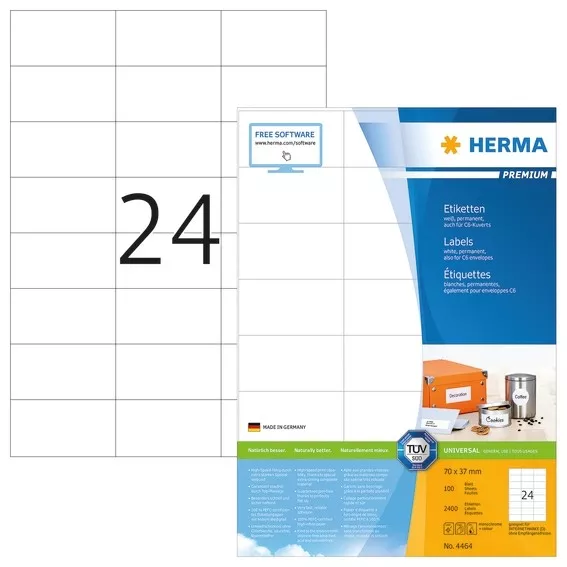 HERMA 4464 Etiketten Premium A4 70x37 mm weiß Papier matt 2400 St.