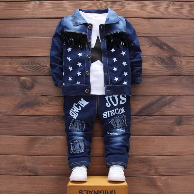 Kids Clothes Outfit Boy Outfits Boys Infant Toddler Baby Coat + T-shirt + Jeans