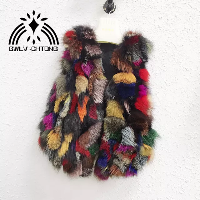 Real natural genuine fox fur vest women fashion multi-color colorful gilet