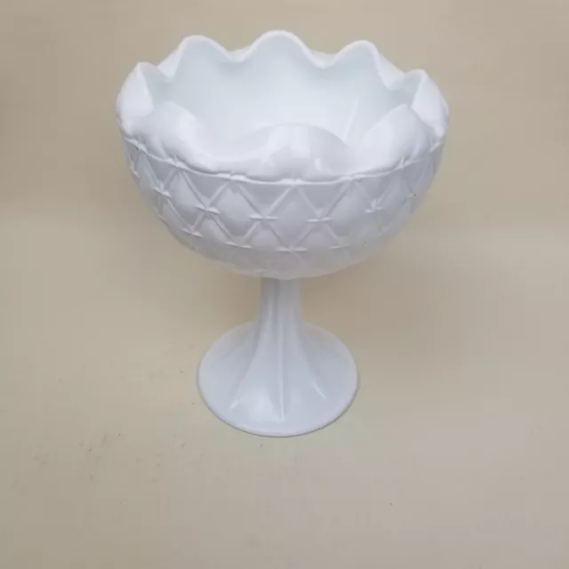 Vintage Indiana Milk Glass Compote Duette Quilted Diamond Star 9" Tall