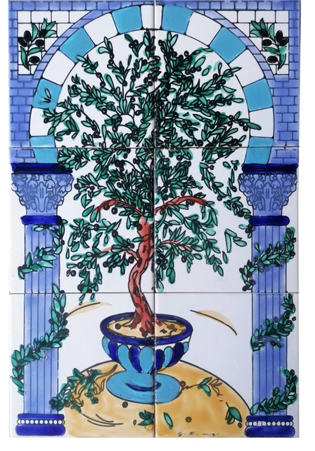 Tile Image Olive Tree 30x45 handpainted tiles Oriental Tiles Mosaic