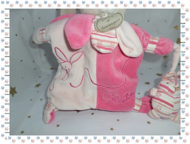 ⑩ - Doudou Marionnette Lapin Célestine Tons Roses Blanc Gris Doudou et Compagnie 3