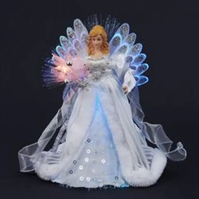 Kurt Adler White/Silver Led Fiber Optic Angel Tree Topper