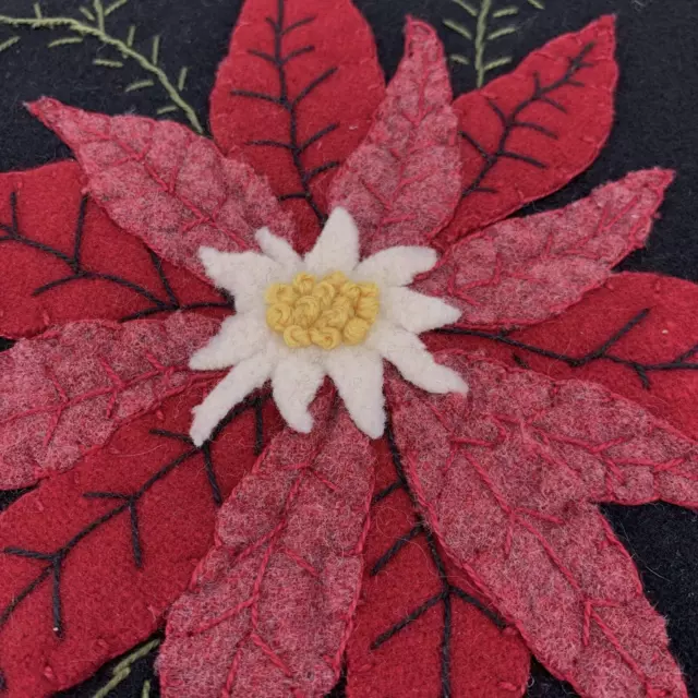 Boiled Wool Doily Poinsettia Country Christmas Candle Mat Round 18" Hand Crafted 3