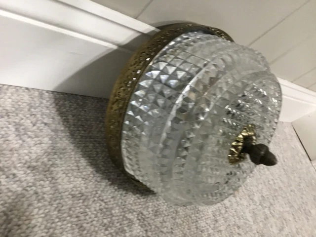 Vintage Flush Mount Glass Crystal Diamond Point Cut Ceiling Globe Light Fixture
