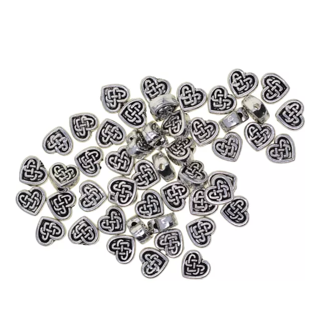 50 Stück tibetische Silberlegierung Herzform Spacer Perlen Charms DIY