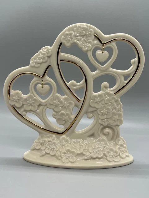 Lenox Flottant Cœurs Floral Figurine Mariage Topper Gâteau 24K Doré Très Bon