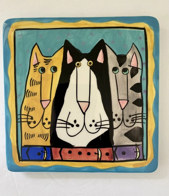 2001 Catzilla Trivet by Candace Reiter-Hand Painted Cat Trivet