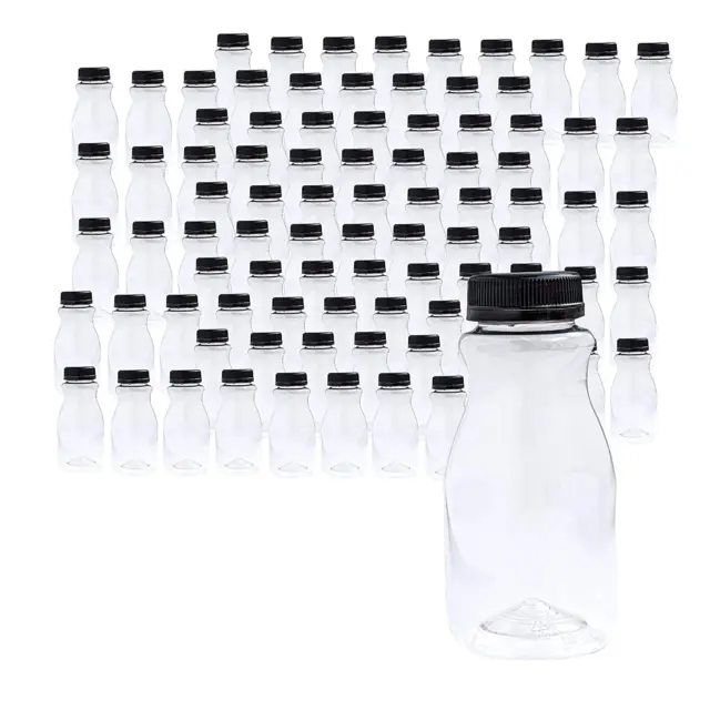 96 Pk Empty PET Plastic Juice Bottles - 8 Oz Reusable Clear Disposable Milk Bulk