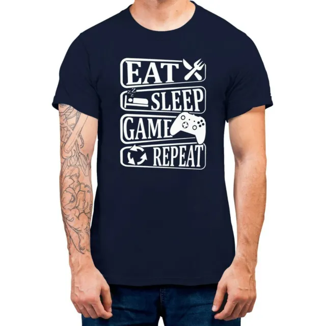 T-shirt uomo Eat Sleep Game Repeat giocatore videogioco divertente 3
