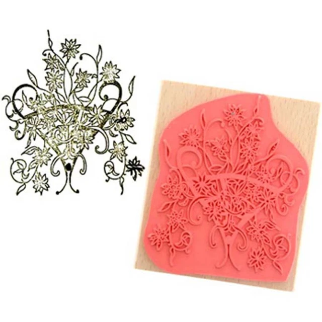 Create & Craft FLOWER BASKET Rubber Ink Stamp on Beech Block - Free UK P&P
