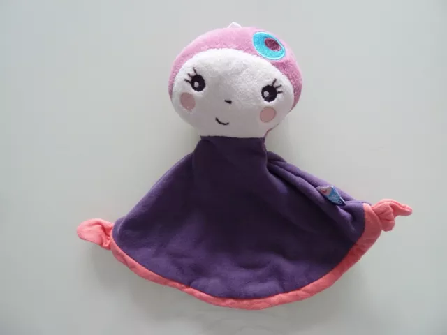 H7- Doudou Plat Sucre D'orge Poupee  Fille Violet Rose  - Excellent Etat