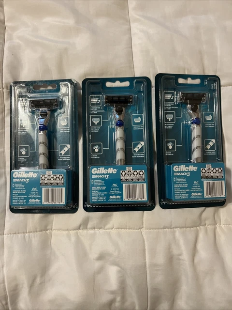 3 cajas de Gillette Mach3 mango de afeitar para hombre con recarga de una hoja - ¡Nuevo!¡!