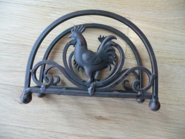 Vintage Cast Iron Rooster Chicken Napkin Letter Holder R8