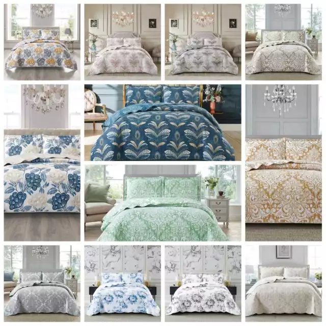 Printed 3 Piece Quilted Bedspread Comforter bed Throw Bedding and Pillow Sham 3