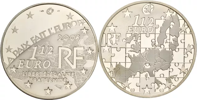 Künker: Frankreich, 2 x 1 1/2 Euro 2004, 2005, Europa, Silber, PP!