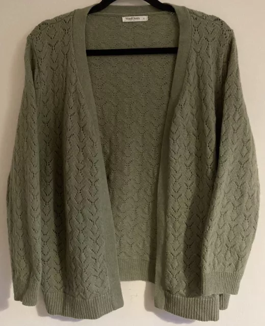 Damen Woolovers gestrickte langärmelige offene Strickjacke. Größe L. Grün. Wolle/Alpaka