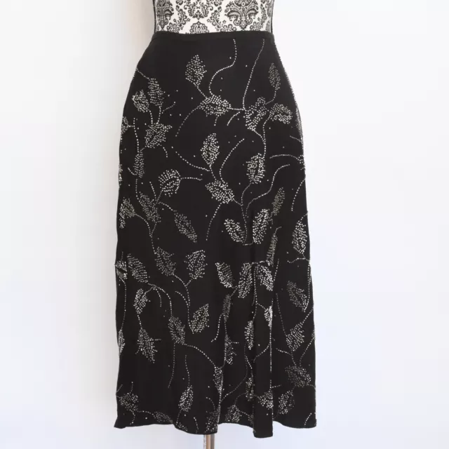 *NWT* $595. Marc Jacobs Black Beaded Silk Skirt, Silver Beads in Leaf Design 4