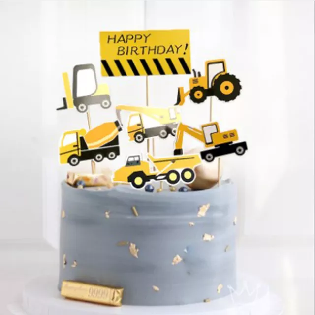 7 piezas Remapas para pasteles excavadora de construcción niño feliz cumpleaños fiesta suplemento ZR