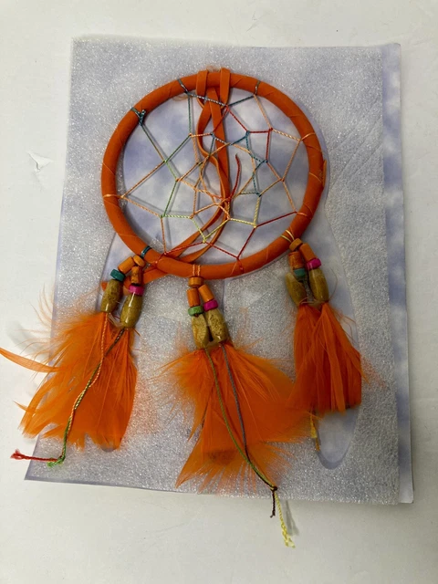 Indian Dreamcatcher Orange Feathers Beads Decoration Gift NEW 7.5”