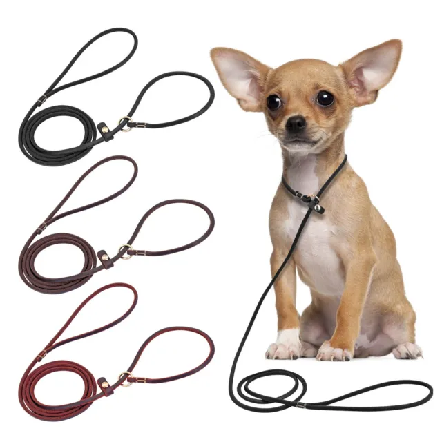 4ft Slip Leads Dog Leash Rolled Leather Rope Training Walking Show Collar Leash