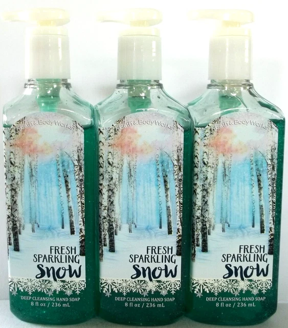 Jabón de manos limpieza profunda Bath Body Works NIEVE FRESCA BRILLANTE, 8 OZ., NUEVO x 3
