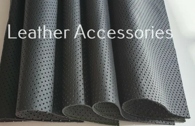 30cm x 30cm PERFORATED BLACK REAL LEATHER OFFCUTS for FURNITURE * CAR REPAIRS
