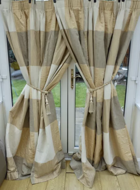 Stunning Bespoke Huge Cream/Soft Gold/ Beige Textured Crinkle Curtains