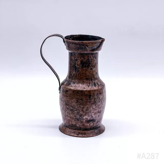 Antique Pot Cruche avec Anse De Cuivre Fait à la Main 17cm
