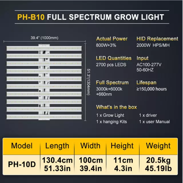 BAR-8000W LED Commercial Grow Light Sunlike Full Spectrum CO2 Indoor Plants Veg 2