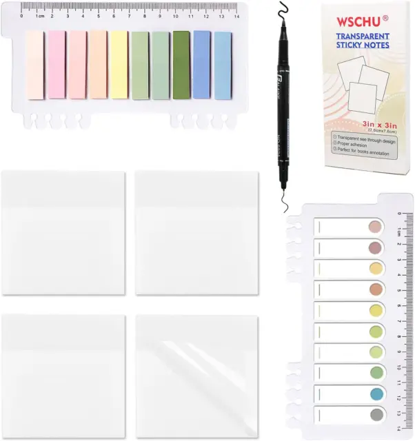 WSCHU 600 Sheets Transparent Sticky Notes, 3 x 3 inch Clear See Through Sticky &