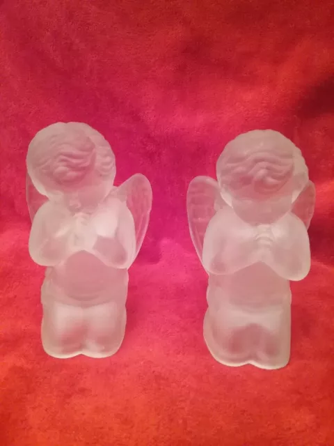 LORD & TAYLOR Frosted Glass Candle Holders with Putti Cherub Angels