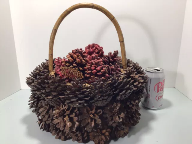 Basket Bent Cane Vtg Wood Adirondack Pine Cone Wax Fire Starter Cabin Fireplace
