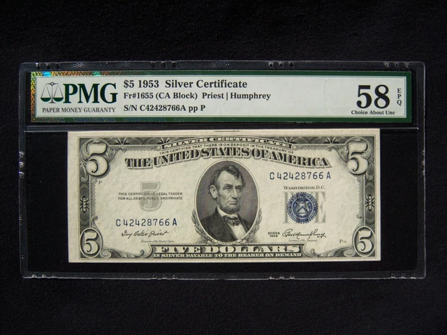 $5 Silver Certificate Series 1953 FR1655 (CA Block)