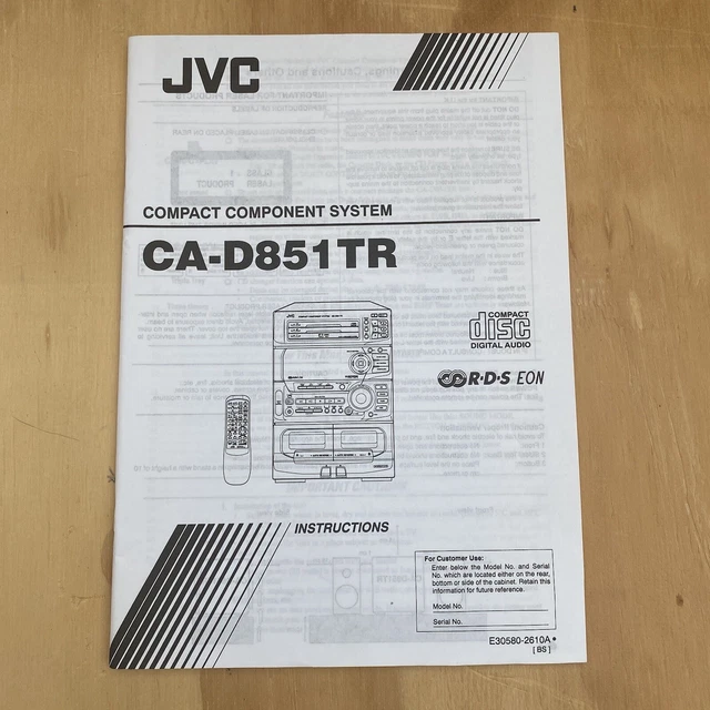 JVC Operating Manual For Compact Component System - CA-D851TR