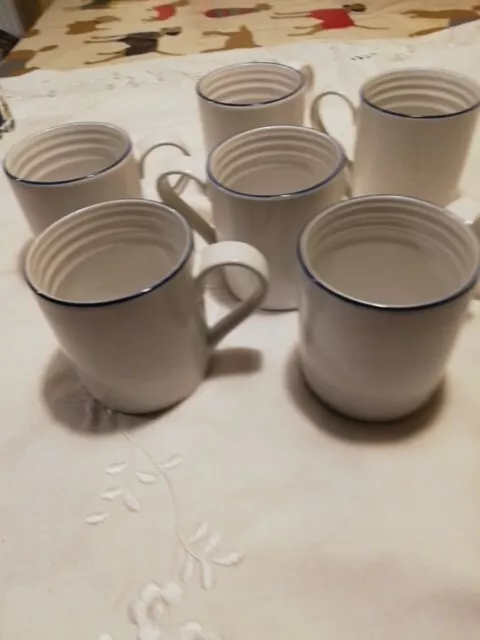 John Lewis set of 6 stoneware mugs in white and blue 9cm 350ml